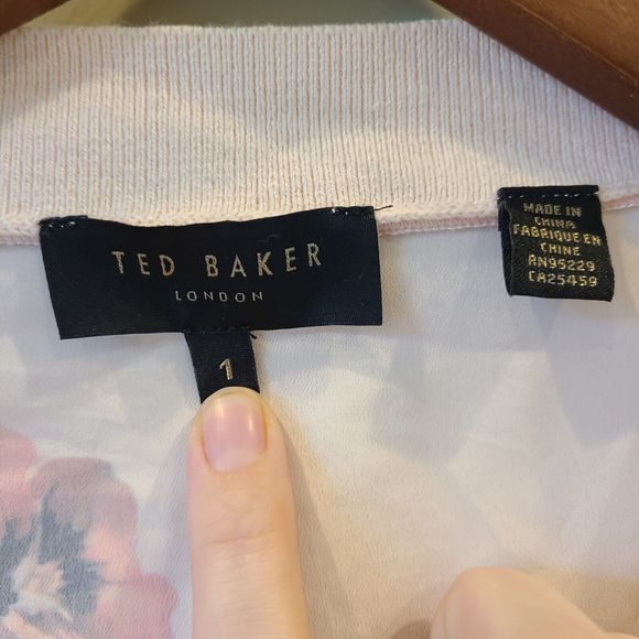 Ted Baker Womens Floral Knit Cardigan Sweater Pink Size 1 Asymmetrical Designer - Picture 4 of 10